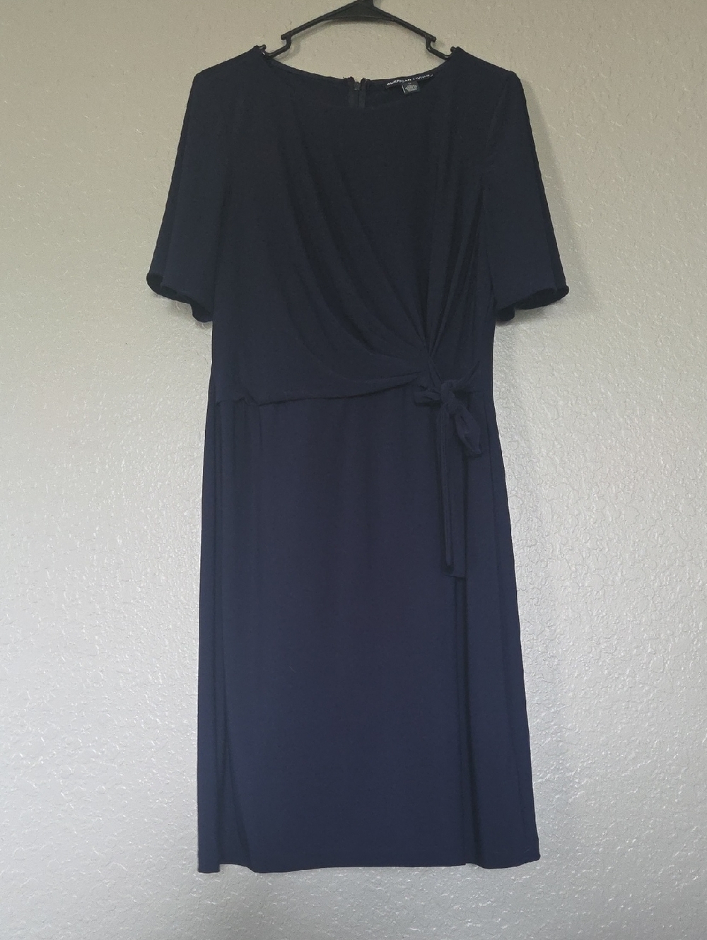 American Living Navy Faux Wrap Tie Waist Midi Dress